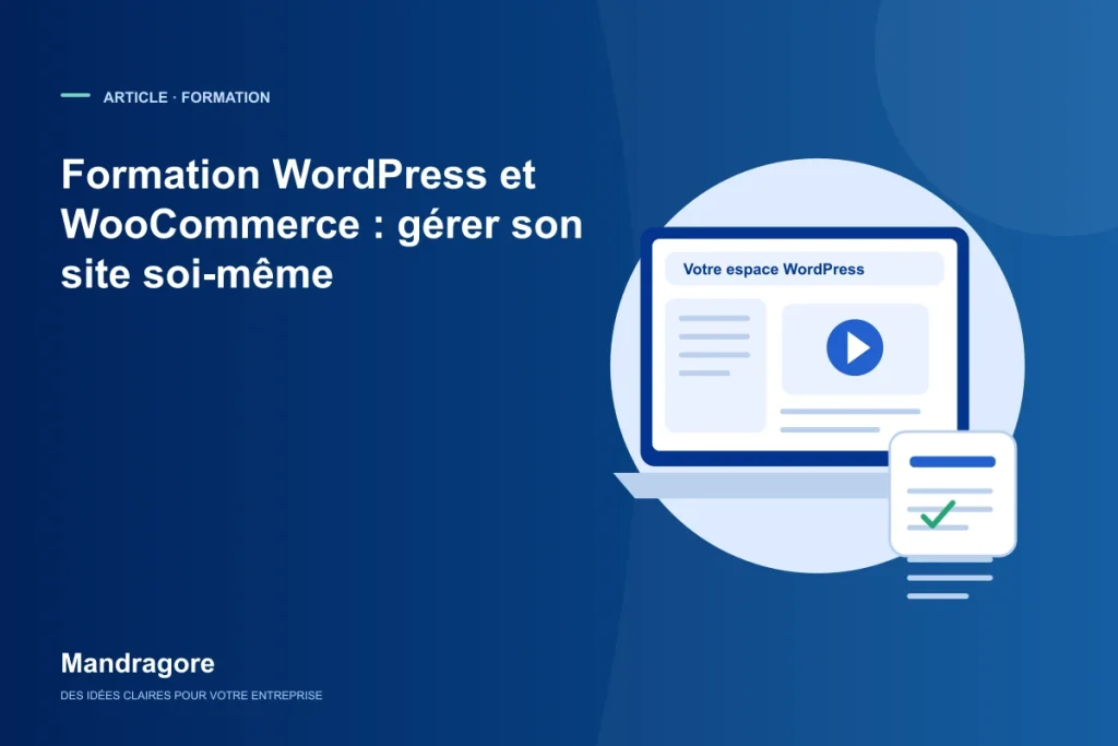 Ordinateur de formation WordPress avec tutoriel et fiche pratique.