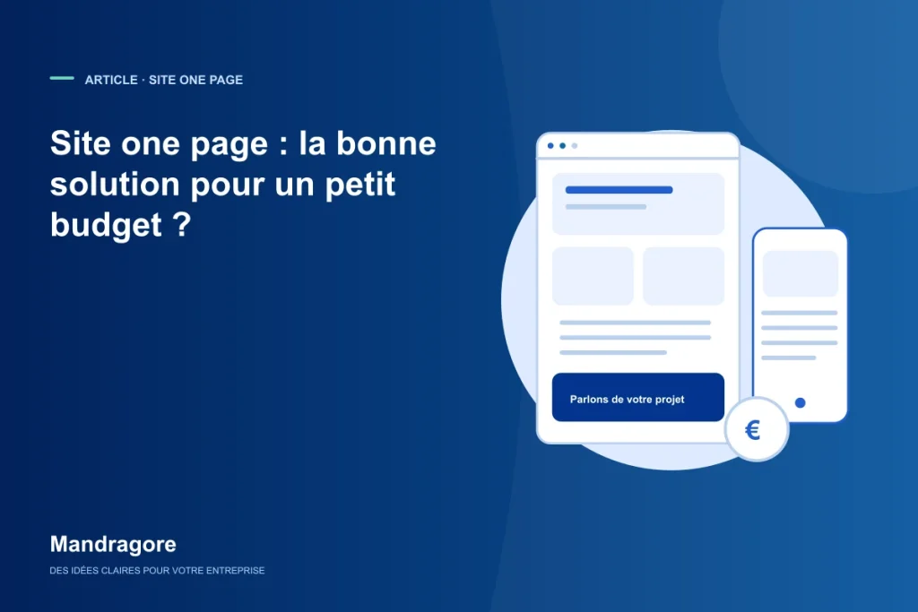 Une page web longue, sa version mobile et un repère de budget.
